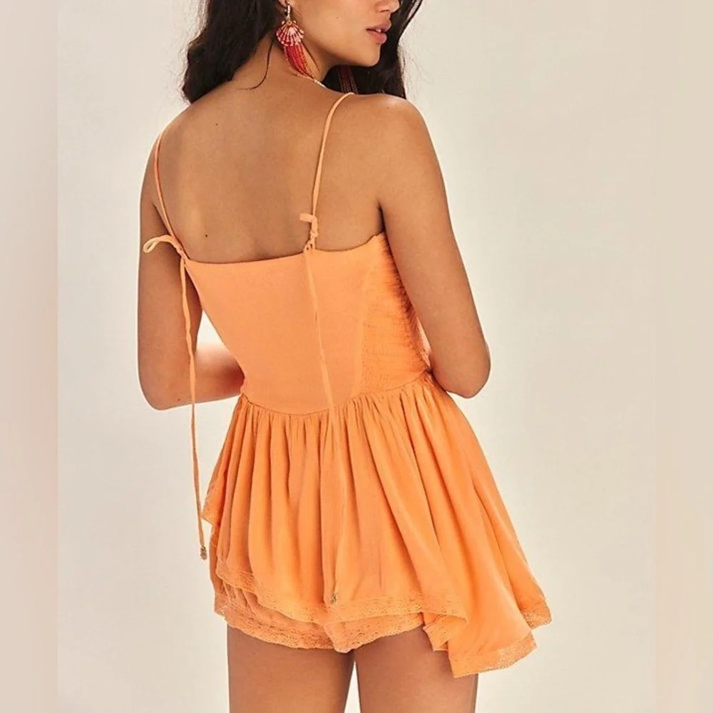Free People Marley Romper Orange Large NWT